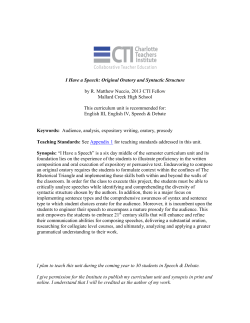 I Have a Speech: Original Oratory and Syntactic Structure by R