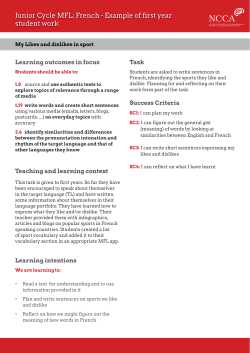 Junior Cycle MFL: French - Example of first year student work