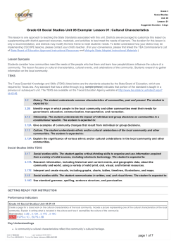 Grade 03 Social Studies Unit 05 Exemplar Lesson 01: Cultural