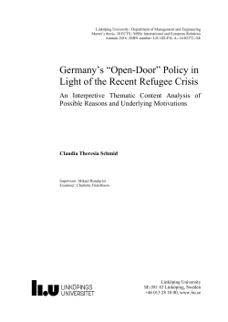Germany`s &ldquo;Open-Door&rdquo; Policy in Light of the Recent Refugee Crisis