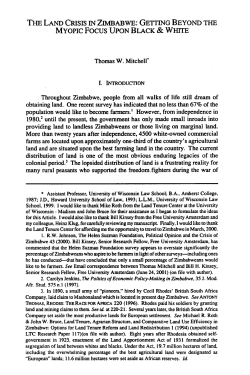 Land Crisis in Zimbabwe - Robert H. McKinney School of Law