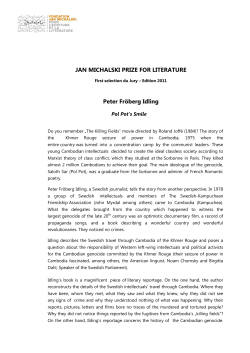 JAN MICHALSKI PRIZE FOR LITERATURE Peter Fr&ouml;berg Idling