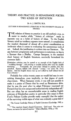 theory and practice in renaissance poetry: two kinds of imitation
