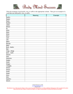 Prefix-Root-Suffix Meaning Example hydro- hyper- hypo