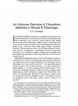 An Unknown Discourse of Chrysoloras addressed to Manuel II