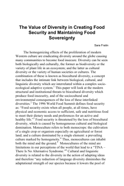 The Value of Diversity in Creating Food Security and Maintaining