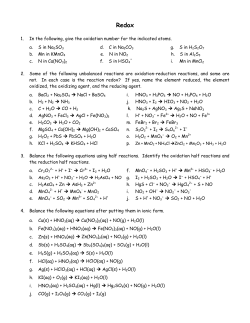 1. In the following, give the oxidation number for the indicated atoms