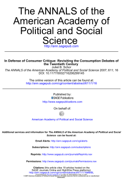 Re-Visiting The Consumption Debates Of The 20th Century