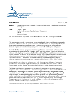 Obama Administration Agenda for Government Performance