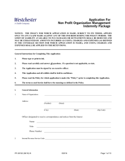 Application For Non Profit Organization Management Indemnity