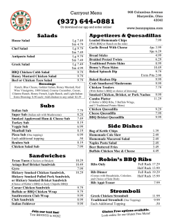 Carryout Menu - Benny`s Pizza