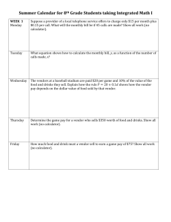 Summer Calendar for 8th Grade Students taking Integrated Math I