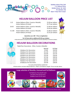 HELIUM BALLOON PRICE LIST - Bubbles Indoor Play Cafe