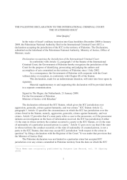 Quigley Palestine declaration and the ICC