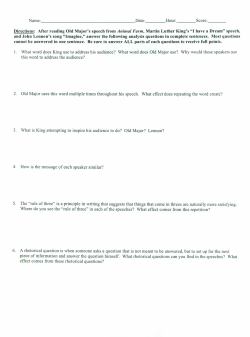 Directions: After reading Old Major`s speech from Animal Farm