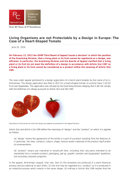 Living Organisms are not Protectable by a Design in Europe: The