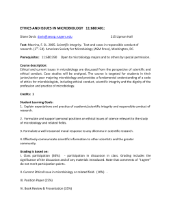 ETHICS AND ISSUES IN MICROBIOLOGY 11:680:401: