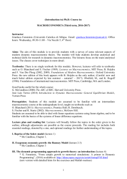 1 (Introduction to) Ph.D. Course in: MACROECONOMICS (Third term