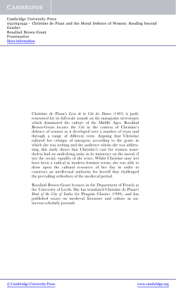 Christine de Pizan`s Livre de la Cite&Acirc; des Dames (1405) is justly