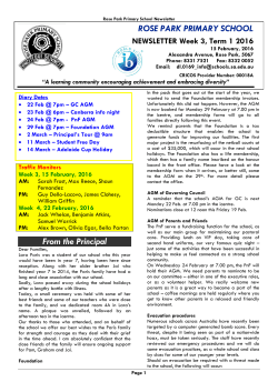 From the Principal ROSE PARK PRIMARY SCHOOL