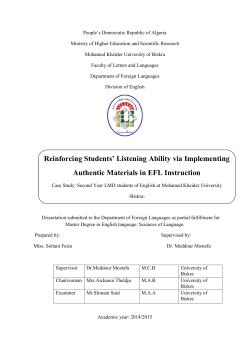 Reinforcing Students` Listening Ability via Implementing Authentic