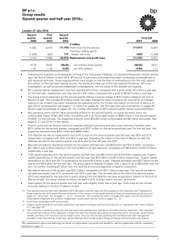 BP p.l.c. Group results Second quarter and half year 2010(a)