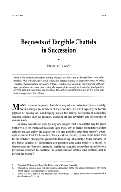 Crago, N --- "Bequests of Tangible Chattels in Succession" [1999