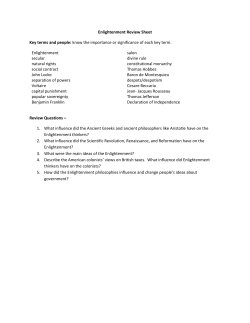Enlightenment Review Sheet Key terms and people: know the