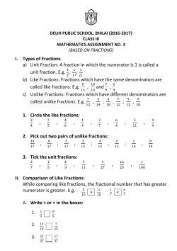 I. Types of Fractions a) Unit Fraction: A fraction in which the