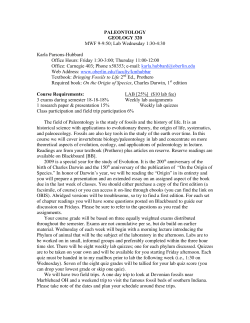 PALEONTOLOGY GEOLOGY 320 MWF 9-9:50
