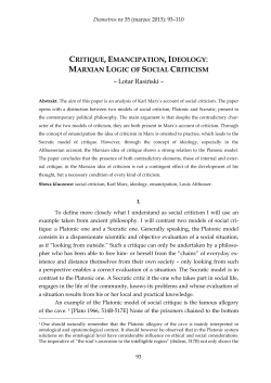 Critique, Emancipation, Ideology: Marxian Logic of