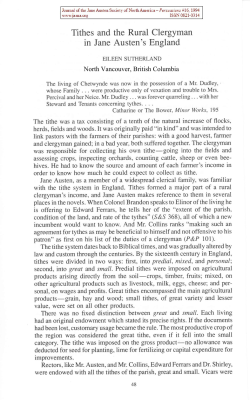 Tithes and the Rural Clergyman in Jane Austen`s England