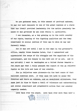 Eulogy for Phillip LaFollette by Gaylord Nelson