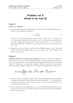 Biophysics of Macromolecules: Problem set 6