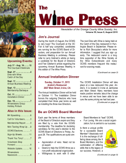 Jim`s Journal Be an OCWS Board Member Annual Installation Dinner