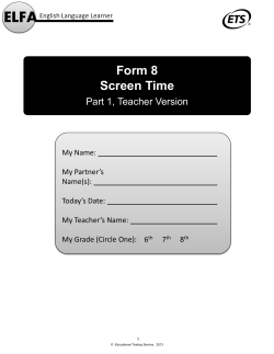 Form 8: Screen Time, Teacher Version