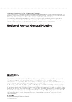 Notice of AGM - Berendsen PLC