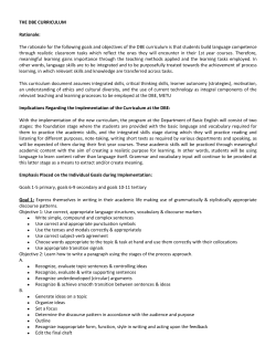 THE DBE CURRICULUM Rationale: The rationale for the following