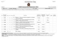 13BIO Assessment Statement 2016 - Sacred Heart Girls` College