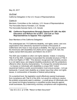 May 25, 2017 Via Email California Delegation in the U.S. House of