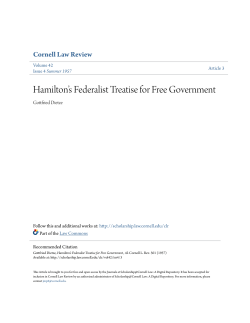 Hamilton`s Federalist Treatise for Free Government