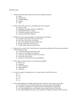 Population Quiz 1. Which of the following countries has the lowest