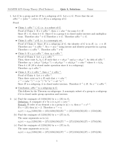 S11MTH 3175 Group Theory (Prof.Todorov) Quiz 3, Solutions Name