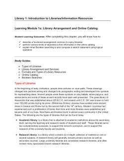 Library 1: Introduction to Libraries/Information Resources Learning