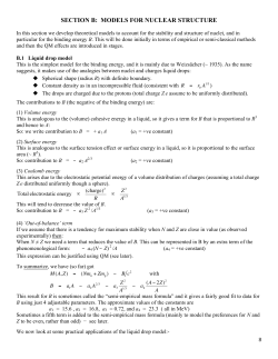 SECTION B: MODELS FOR NUCLEAR STRUCTURE