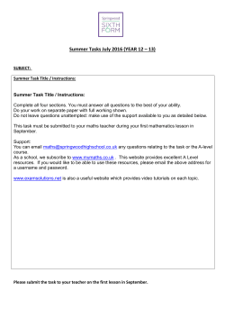 Summer Tasks July 2016 (YEAR 12 &ndash; 13)