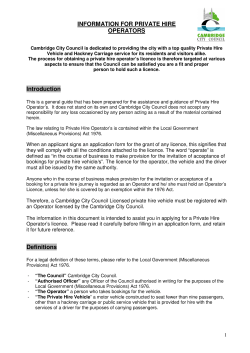 INFORMATION FOR PRIVATE HIRE OPERATORS Introduction