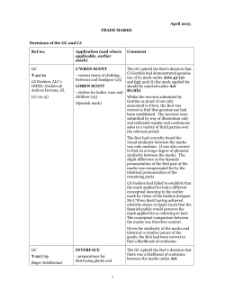 1 April 2015 TRADE MARKS Decisions of the GC and CJ Ref no
