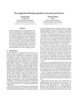 The complexity of learning separable ceteris paribus