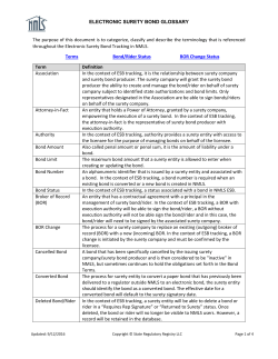 ELECTRONIC SURETY BOND GLOSSARY The purpose of this